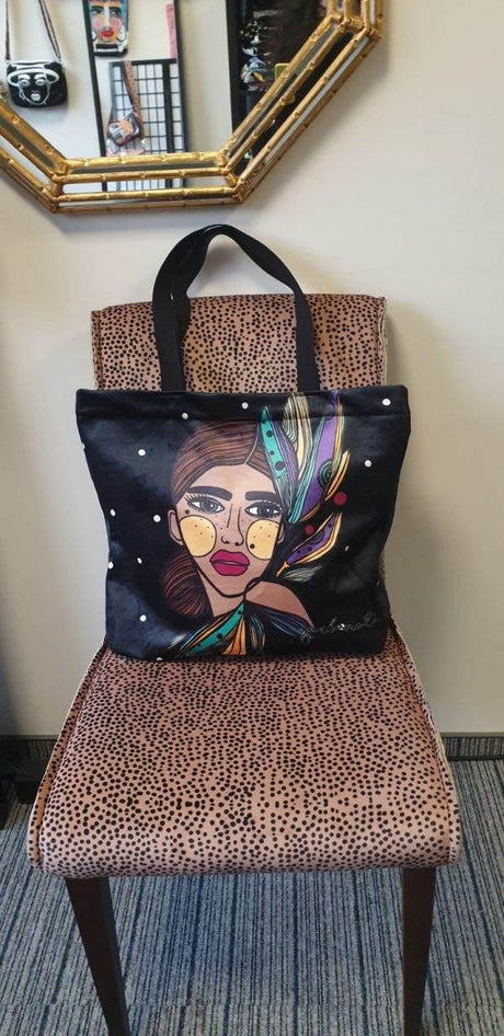 Handbag LILY – COLORED, Reusable Tote with Zipper & Art Print, Made in Europe by Garbanota - Hilstor