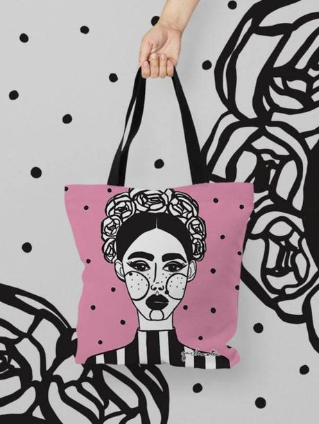 Handbag Margo – Pink, Reusable Tote with Zipper & Art Print, Made in Europe by Garbanota - Hilstor