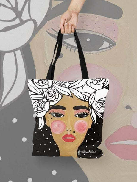 Handbag YOKO – BLACK, Reusable Tote with Zipper & Art Print, Made in Europe by Garbanota - Hilstor
