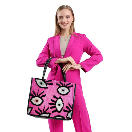 Adeline Large Leather & Silk Tote Bag | Spacious & Stylish | Handmade in Turkey | Perfect for Work & Weekend Getaways - Hilstor