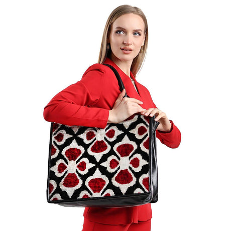 Aaliyah Large Leather & Silk Tote Bag | Spacious & Stylish | Handmade in Turkey | Perfect for Work & Weekend Getaways - Hilstor