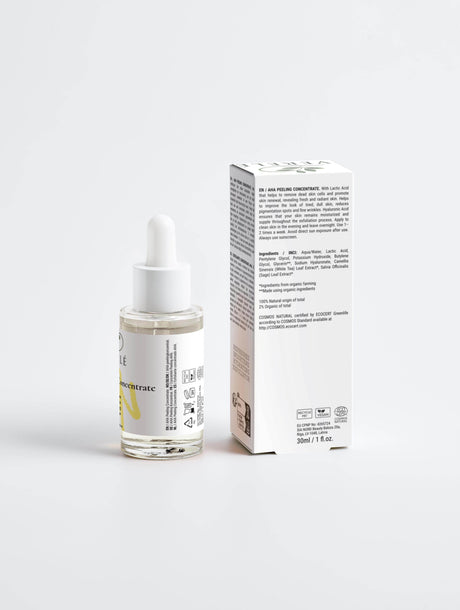 AHA Peeling Concentrate with 10% Lactic Acid & 1% Hyaluronic Acid – Exfoliates & Hydrates – COSMOS NATURAL Certified, Made in Europe by Verelé, 30 ml / 1.01 fl oz - Hilstor