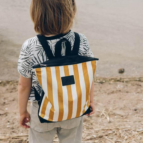 Kids Striped Backpack – Mustard and White for Adventurous Outdoor Fun – Made in Europe - Hilstor