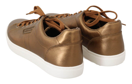 Dolce & Gabbana Gold Leather Mens Casual Sneakers - Hilstor