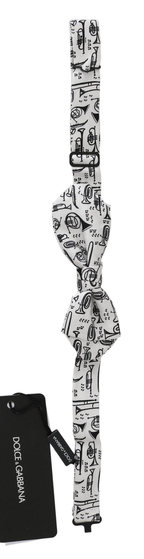 Dolce & Gabbana White Instruments Adjustable Neck Papillon Men Bow Tie - Hilstor