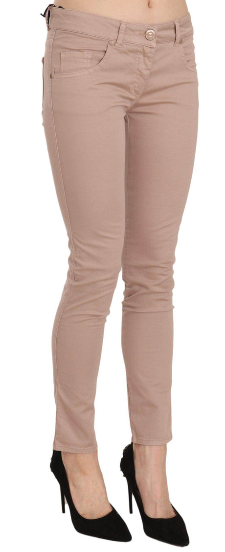 CRISTINAEFFE Brown Low Waist Slim Fit Skinny Cotton Pants - Hilstor