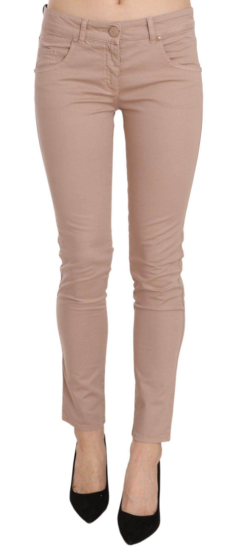 CRISTINAEFFE Brown Low Waist Slim Fit Skinny Cotton Pants - Hilstor