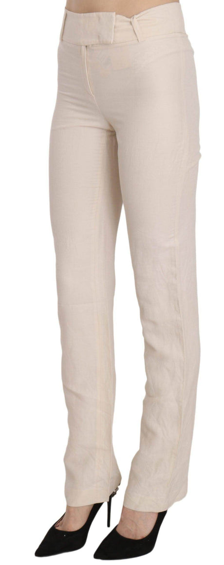 LAUREL White High Waist Silk Blend Flared Dress Trousers Pants - Hilstor