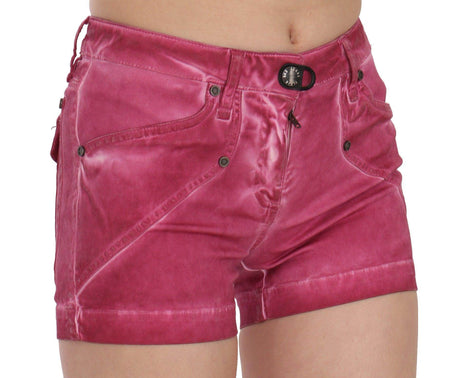 PLEIN SUD Pink Mid Waist Cotton Mini Denim Shorts - Hilstor