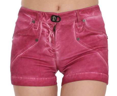 PLEIN SUD Pink Mid Waist Cotton Mini Denim Shorts - Hilstor