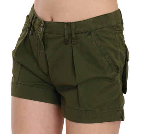 PLEIN SUD Green Mid Waist 100% Cotton Mini Shorts - Hilstor