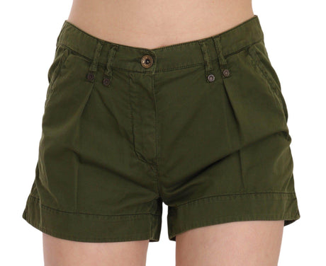 PLEIN SUD Green Mid Waist 100% Cotton Mini Shorts - Hilstor