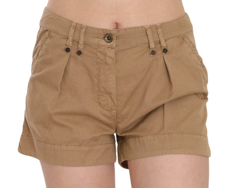 PLEIN SUD Brown Mid Waist 100% Cotton Mini Shorts - Hilstor