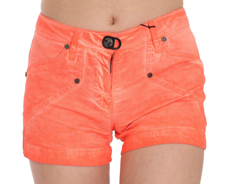 PLEIN SUD Orange Mid Waist Cotton Denim Mini Shorts - Hilstor