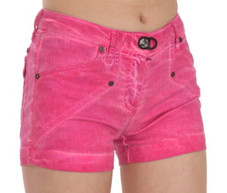 PLEIN SUD Pink Mid Waist Cotton Denim Mini Shorts - Hilstor
