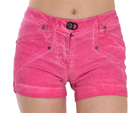 PLEIN SUD Pink Mid Waist Cotton Denim Mini Shorts - Hilstor