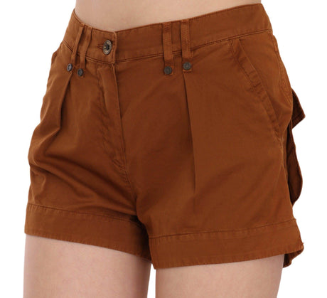PLEIN SUD Brown Mid Waist Cotton Denim Mini Shorts - Hilstor