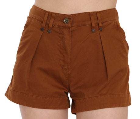 PLEIN SUD Brown Mid Waist Cotton Denim Mini Shorts - Hilstor