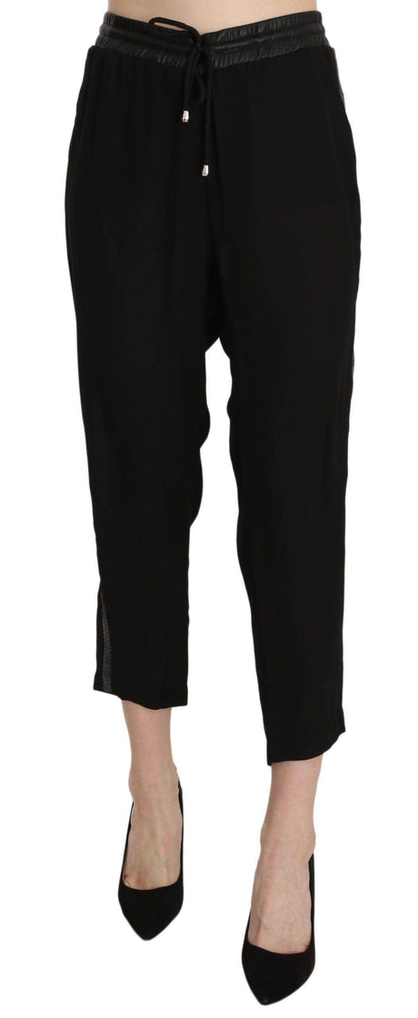 Guess Black Polyester High Waist Cropped Trousers Pants - Hilstor