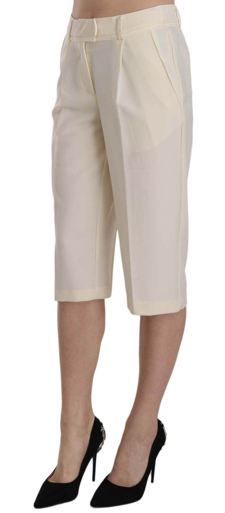 Silvian Heach Cream Mid Waist Cotton Straight Cropped Pants - Hilstor