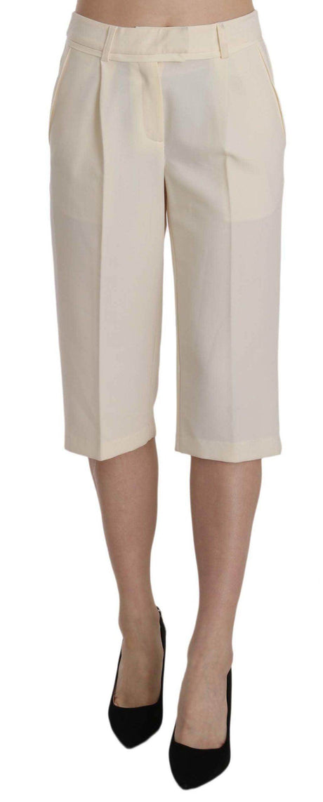 Silvian Heach Cream Mid Waist Cotton Straight Cropped Pants - Hilstor
