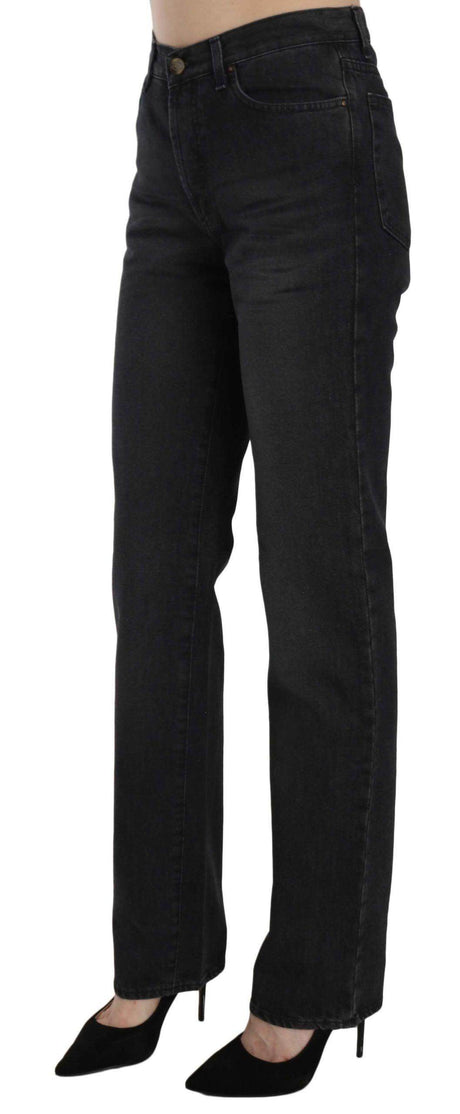 Just Cavalli Black Washed High Waist Straight Denim Pants Jeans - Hilstor