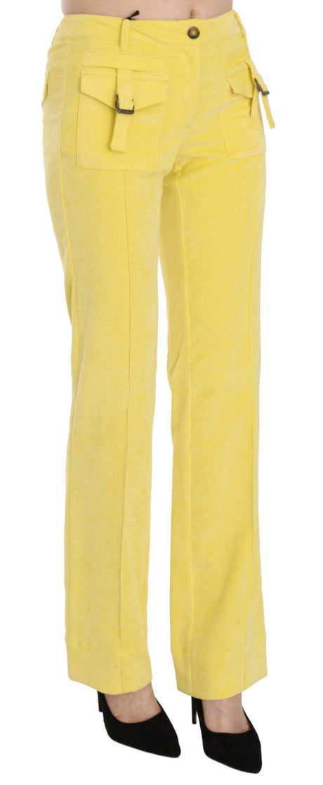 Just Cavalli Yellow Corduroy Mid Waist Straight Trousers Pants - Hilstor