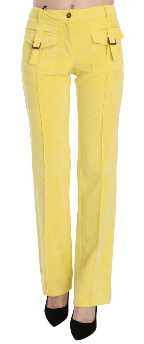 Just Cavalli Yellow Corduroy Mid Waist Straight Trousers Pants - Hilstor