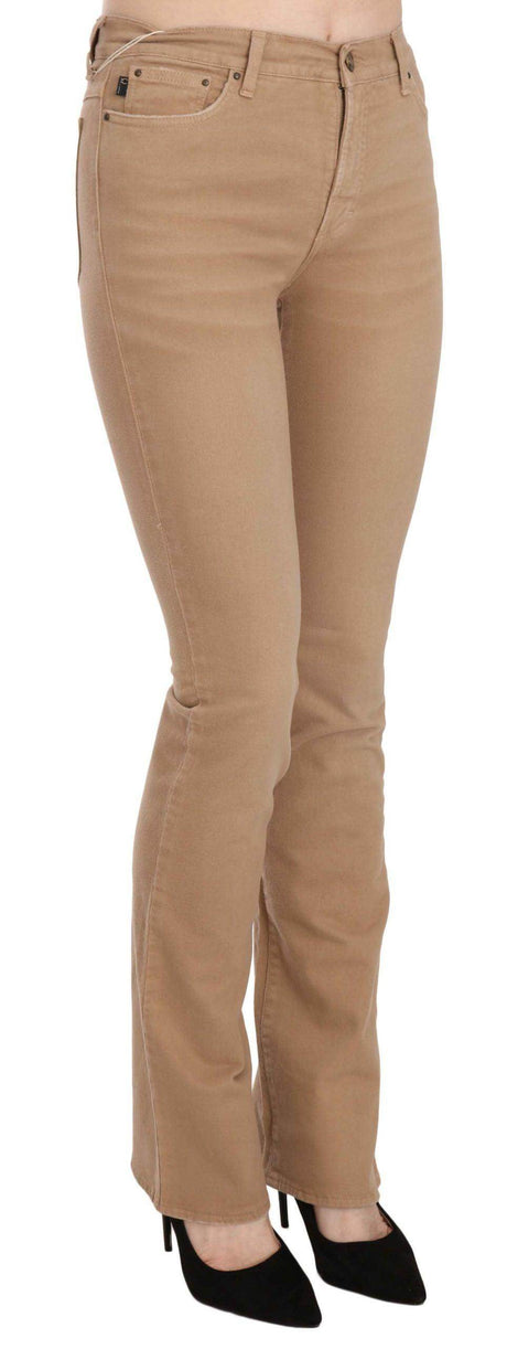 Just Cavalli Brown Cotton Stretch Mid Waist Skinny Trousers Pants - Hilstor