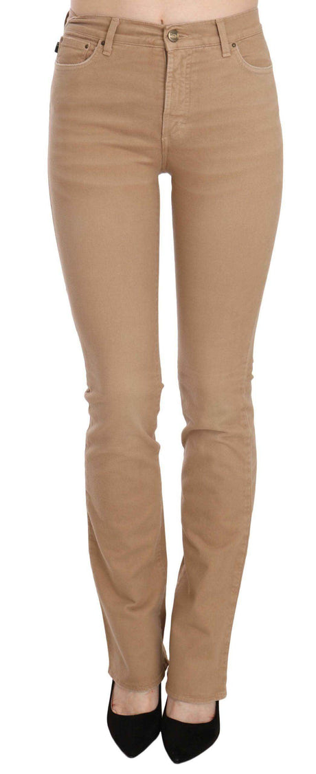 Just Cavalli Brown Cotton Stretch Mid Waist Skinny Trousers Pants - Hilstor
