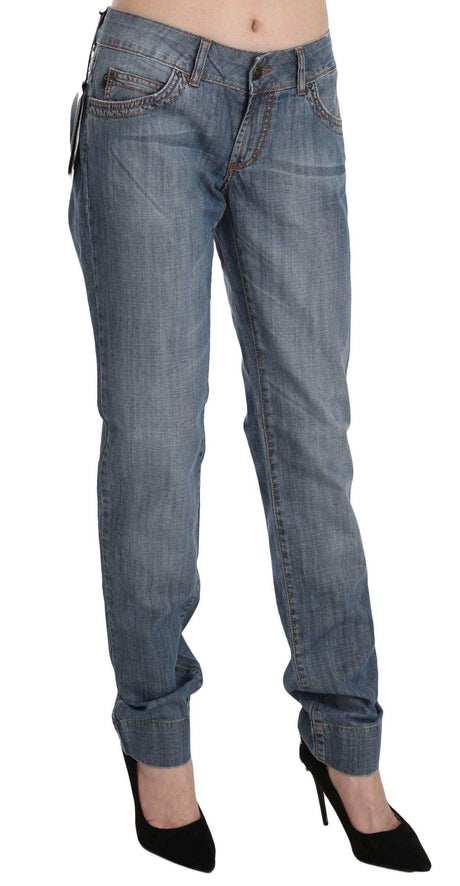 Just Cavalli Blue Washed Cotton Low Waist Slim Fit Denim Pants - Hilstor