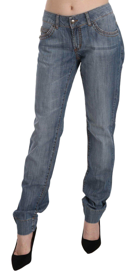 Just Cavalli Blue Washed Cotton Low Waist Slim Fit Denim Pants - Hilstor