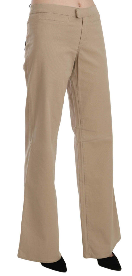 Just Cavalli Beige Cotton Mid Waist Flared Trousers Pants - Hilstor