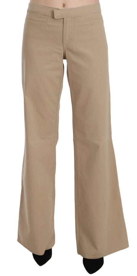 Just Cavalli Beige Cotton Mid Waist Flared Trousers Pants - Hilstor