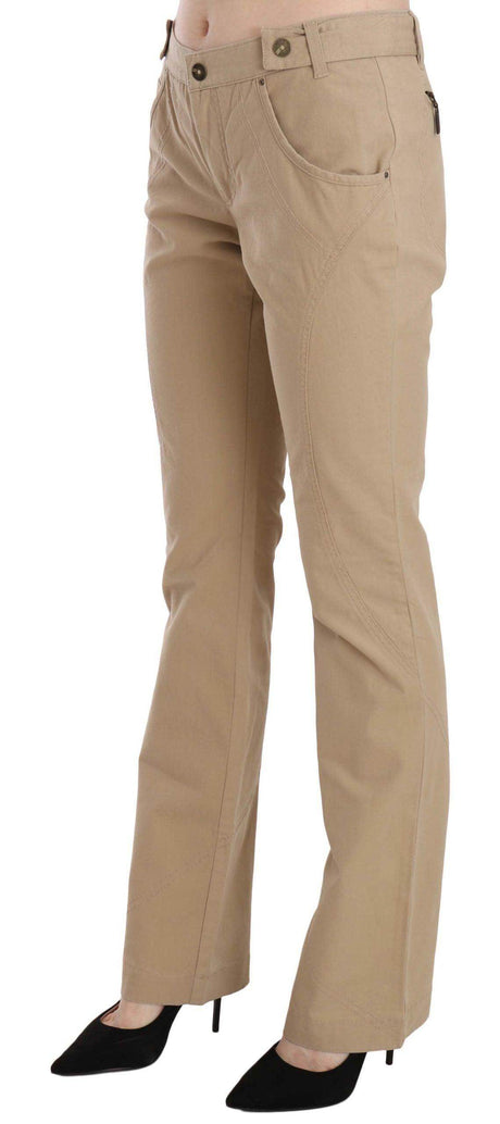 Just Cavalli Beige Cotton Mid Waist Straight Trousers Pants - Hilstor