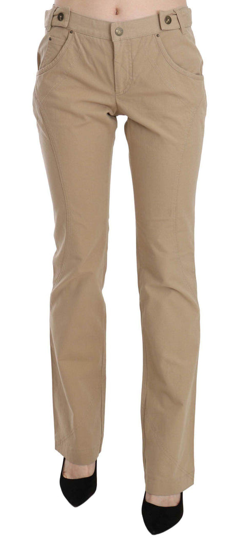 Just Cavalli Beige Cotton Mid Waist Straight Trousers Pants - Hilstor