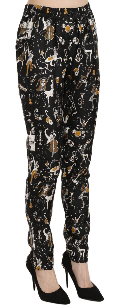 Dolce & Gabbana Black Jazz Club Print High Waist Tapered Pants - Hilstor
