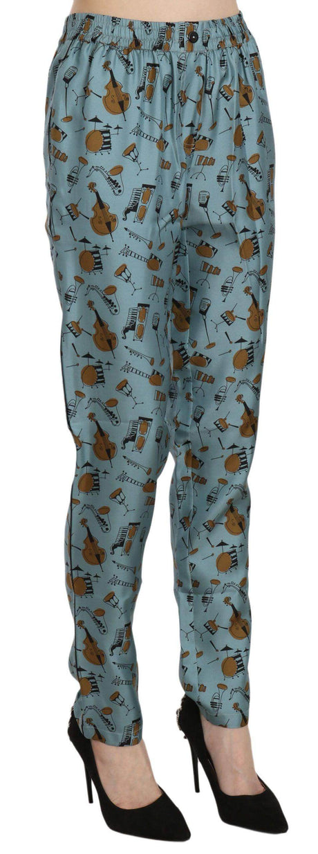 Dolce & Gabbana Blue Musical Instruments Print Tapered Pants - Hilstor
