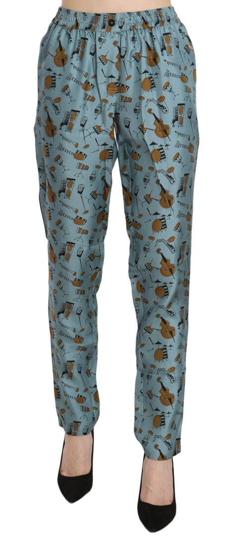 Dolce & Gabbana Blue Musical Instruments Print Tapered Pants - Hilstor