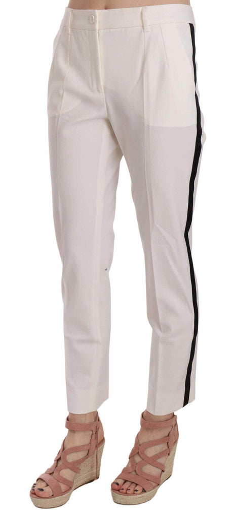 Dolce & Gabbana White Side Stripe Wool Tapered Trouser Pants - Hilstor