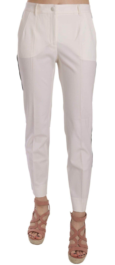 Dolce & Gabbana White Side Stripe Wool Tapered Trouser Pants - Hilstor