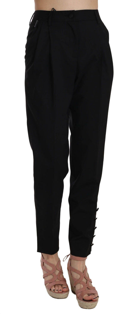 Dolce & Gabbana Black Button Pleated Tapered Trouser Pants - Hilstor