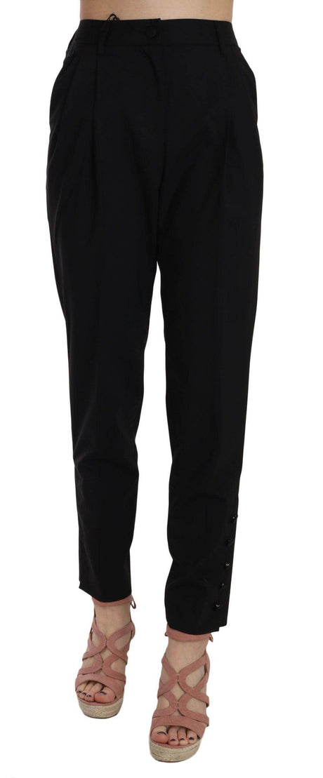 Dolce & Gabbana Black Button Pleated Tapered Trouser Pants - Hilstor