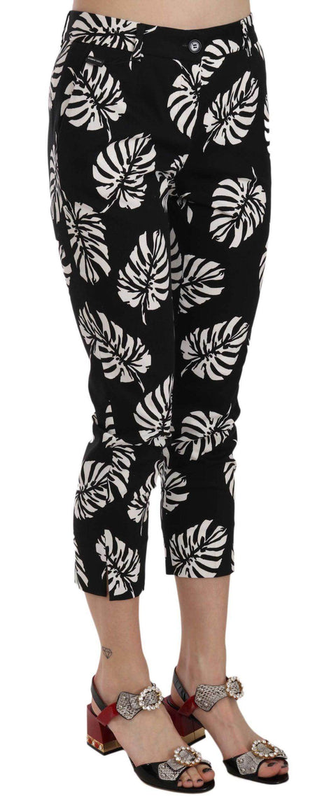 Dolce & Gabbana Black Palm Leaf Print Skinny Pants - Hilstor