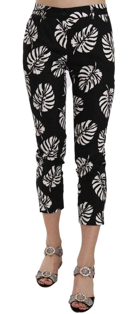 Dolce & Gabbana Black Palm Leaf Print Skinny Pants - Hilstor