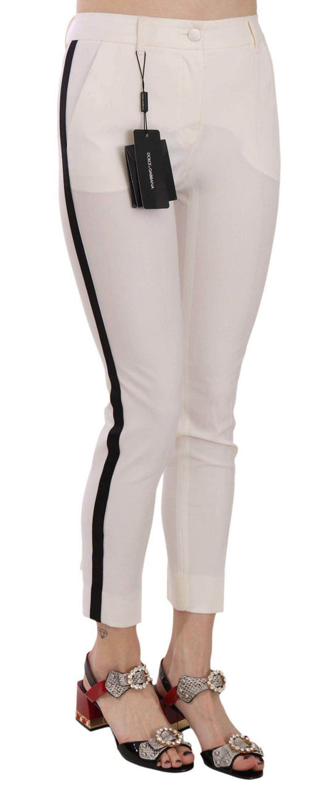 Dolce & Gabbana White Side Stripe Cropped Skinny Pants - Hilstor