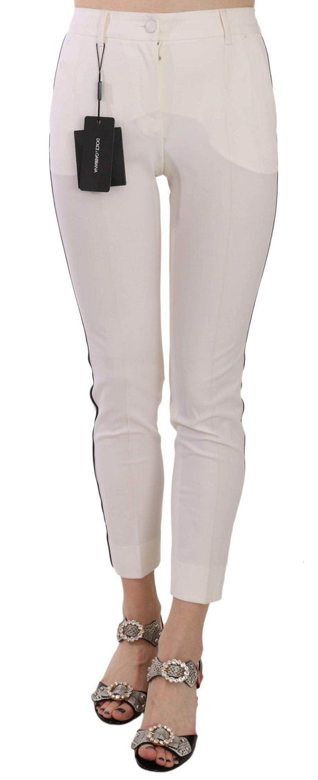Dolce & Gabbana White Side Stripe Cropped Skinny Pants - Hilstor