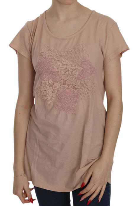 PINK MEMORIES Pink Cream Lace Short Sleeve Shirt Top Cotton Blouse - Hilstor