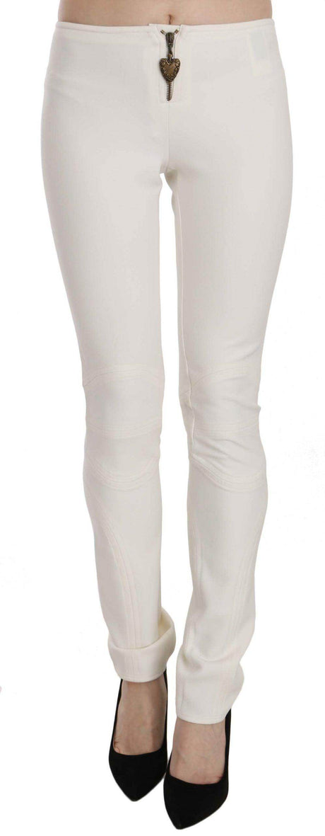 Just Cavalli White Mid Waist Skinny Dress Trousers Pants - Hilstor