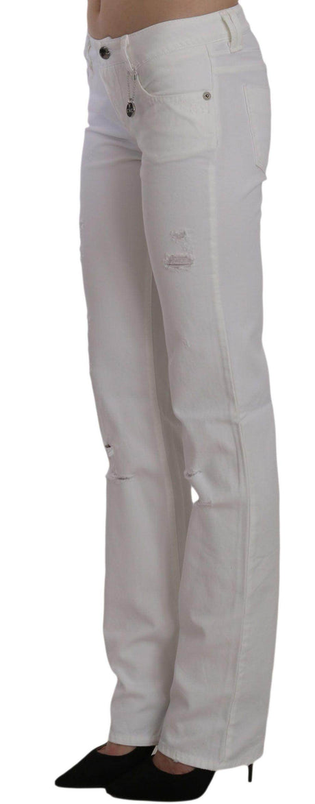 Costume National White Cotton Slim Fit Straight Jeans Pants - Hilstor